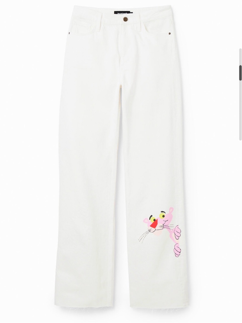 NWT Desigual Pink Panther Wide Leg High Waist White Jeans Size 36/US 4